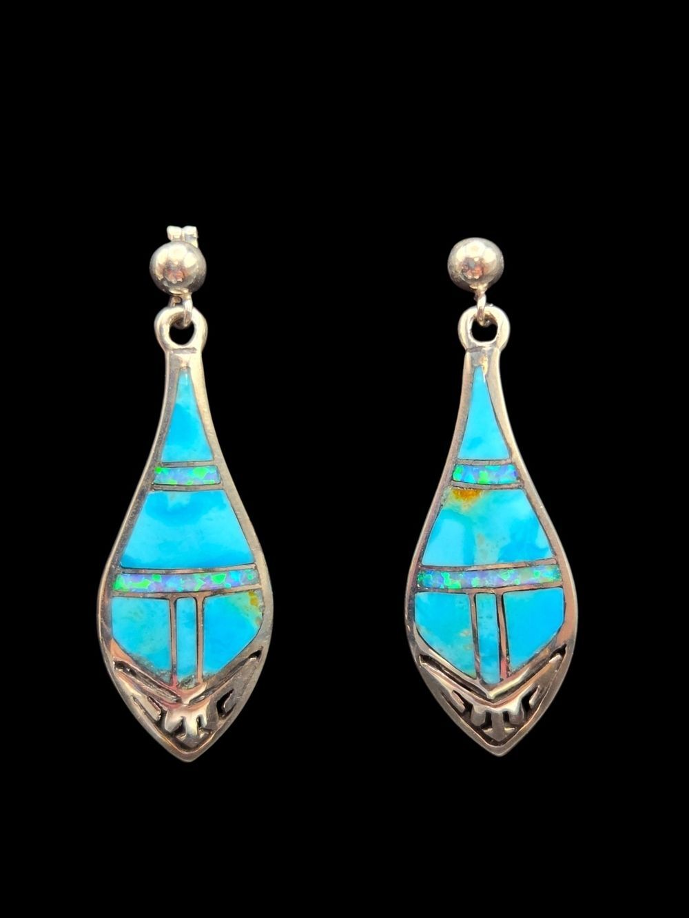 Sterling Silver Turquoise & Opal Inlay Teardrop Earrings